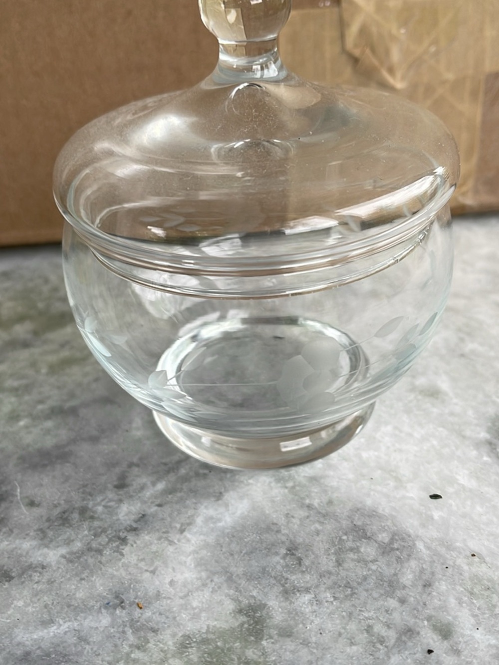 Vintage Princess House Etched Glass Covered Candy Dish - Clear